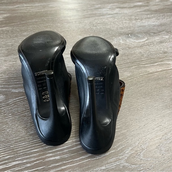 40-Schultz Black Leather and Leopard Stiletto Sandals Size: 8 Med. - Picture 11 of 12